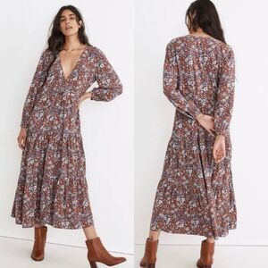 NWT Madewel Challis Wrap Midi Dress in Woodland Floral, Small $128